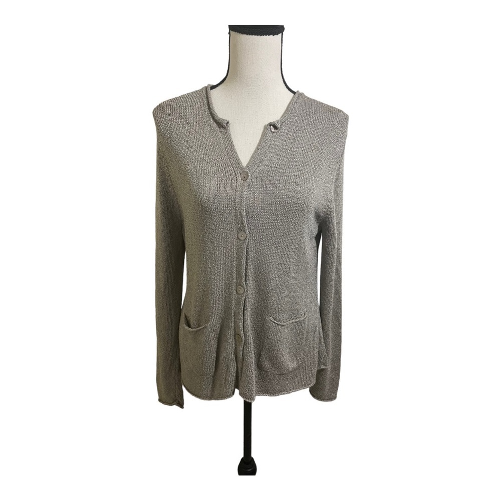 Eileen Fisher Cardigan button down  silk and Rayon blend pockets size P Large.